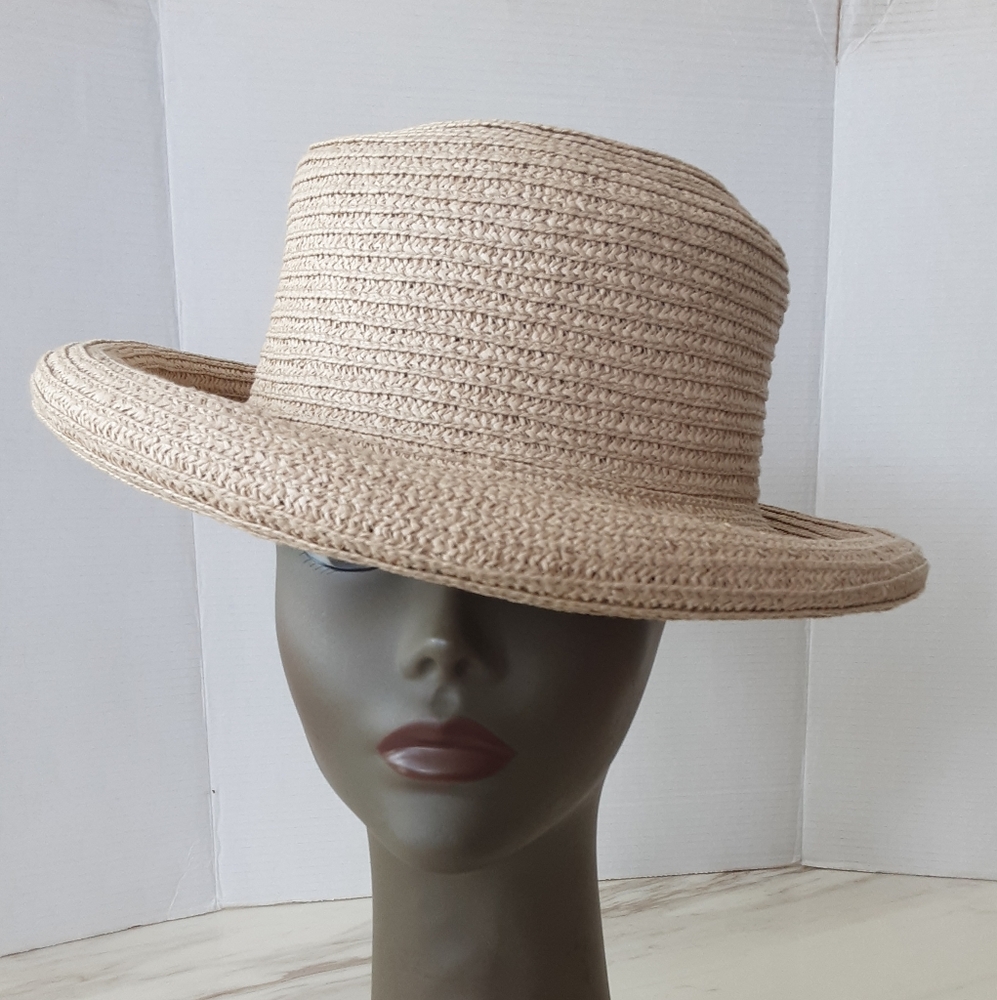 Natural Fiber Straw Bowler Rolled Brim Hat Sz 22" - NWOT